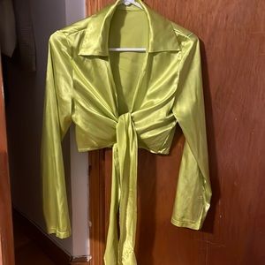 Tie-in-front lime green crop top